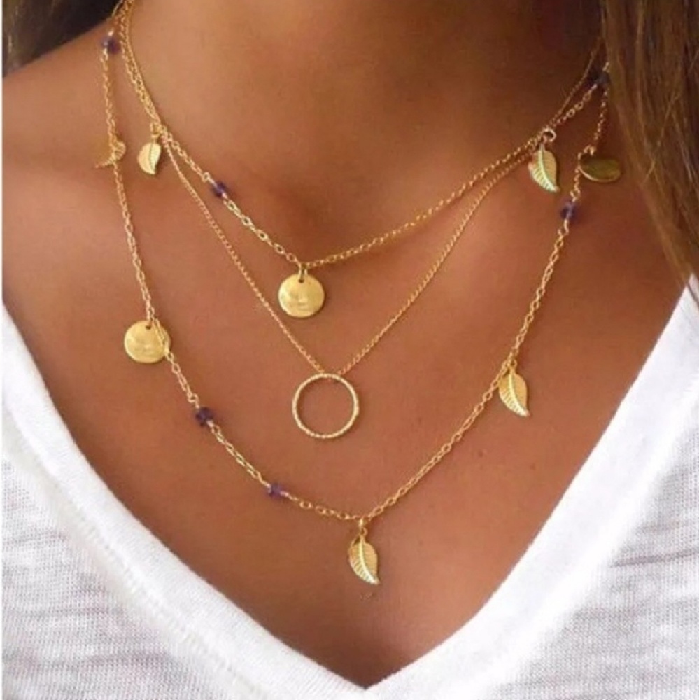 Leaf Coin Multi Layered necklace - Picture 3 of 3